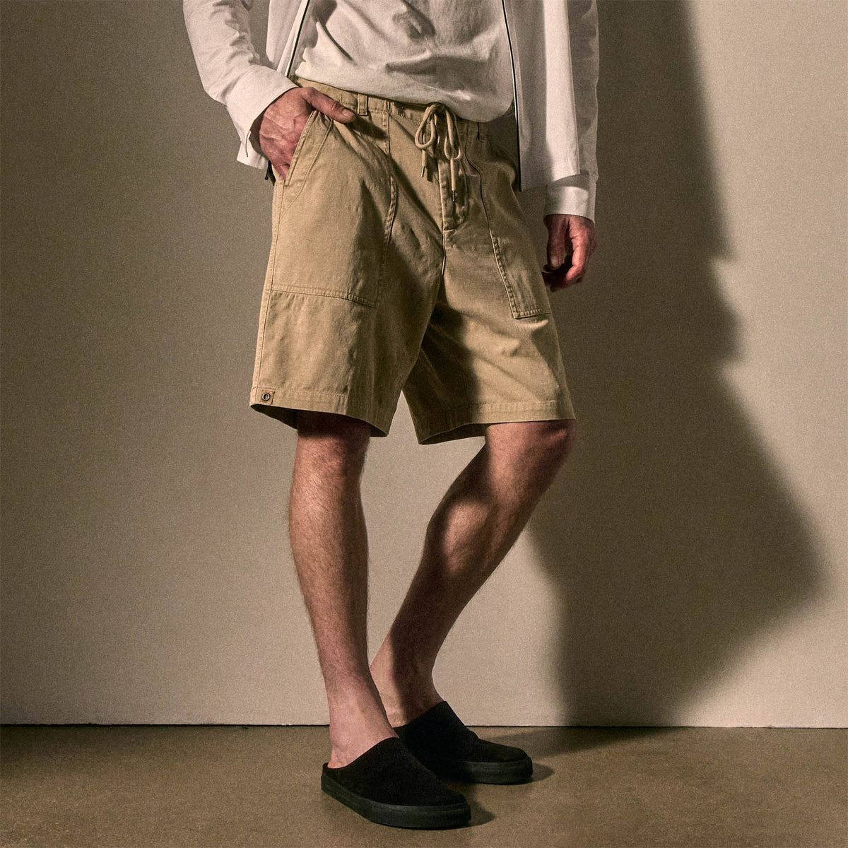 Slub Cotton Utility Flight Short - Light Khaki Pigment