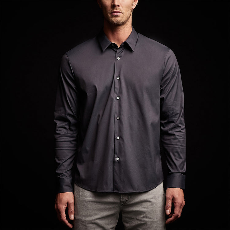Matte Stretch Poplin Dress Shirt in Navy | James Perse Los Angeles
