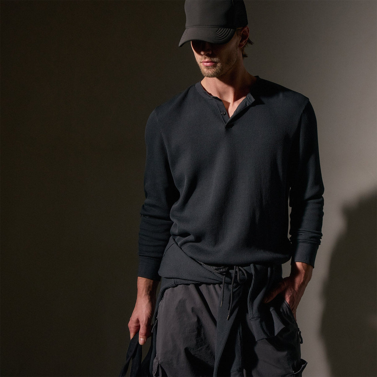 Cotton Lnn Thermal Long Sleeve Henley in Magma | James Perse Los Angeles