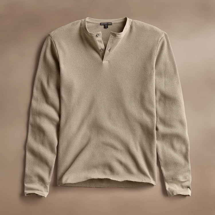 Cotton Lnn Thermal Long Sleeve Henley in Overcast | James Perse Los Angeles