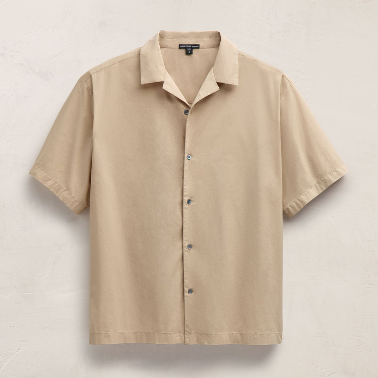Oversized Stretch Poplin Short Sleeve Shirt in Light Khaki | James Perse Los Angeles