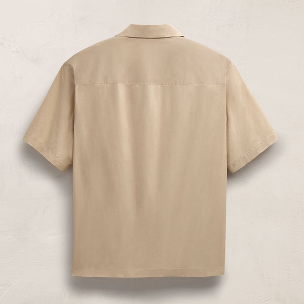 Oversized Stretch Poplin Short Sleeve Shirt in Light Khaki | James Perse Los Angeles