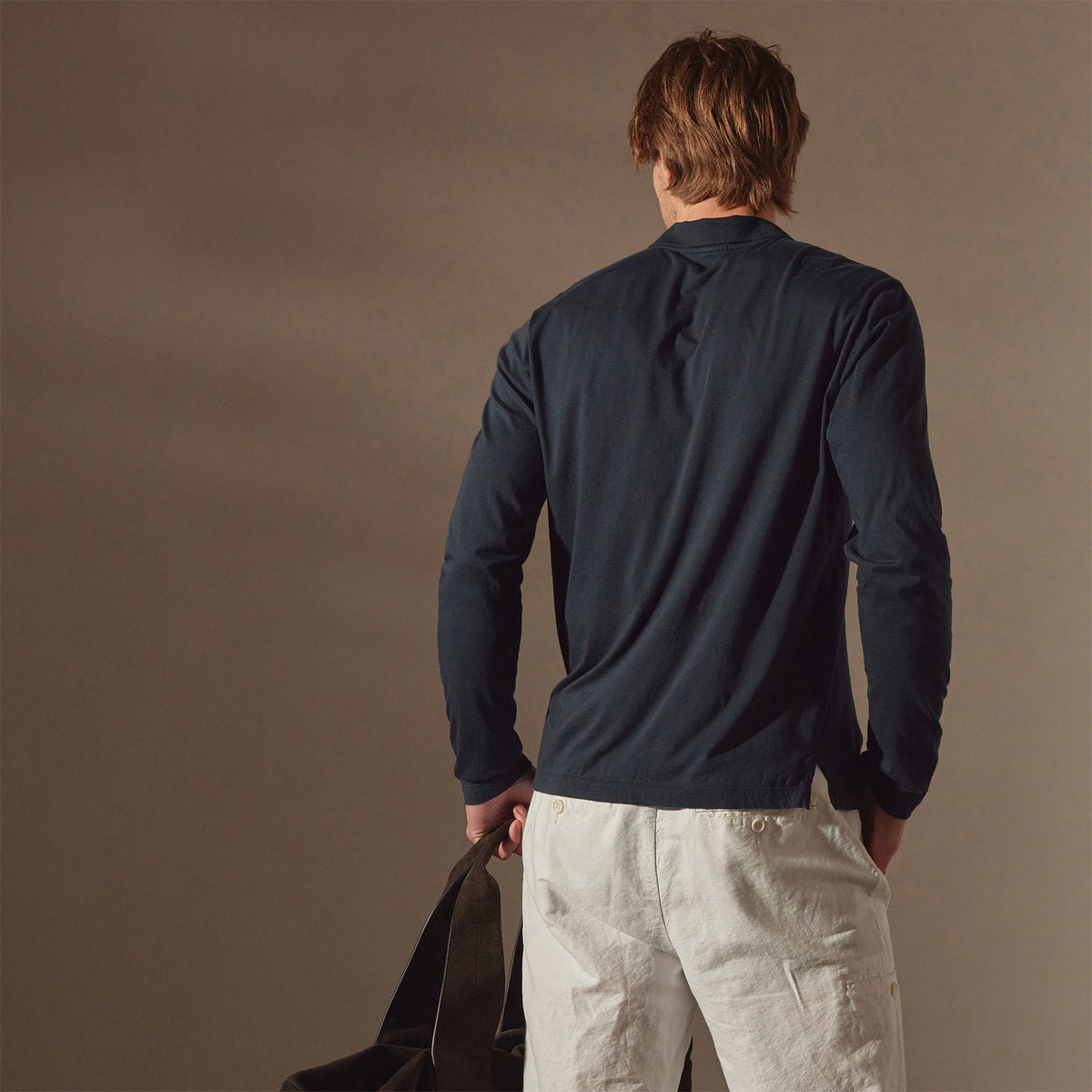 Luxe Lotus Jersey Long Sleeve Polo in French Navy | James Perese Los Angeles
