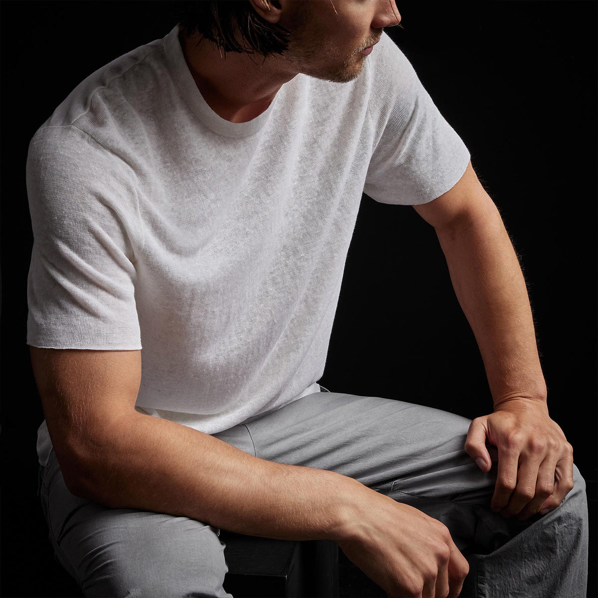 Desert Linen Crew in White/White | James Perse Los Angeles