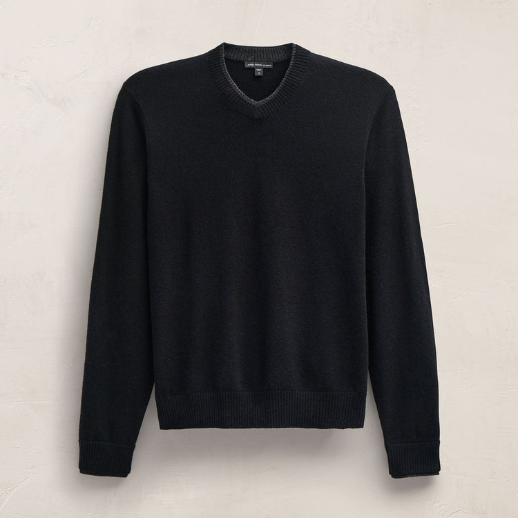 Italian Spun Cashmere Vee in Black/Anthracite | James Perse Los Angeles