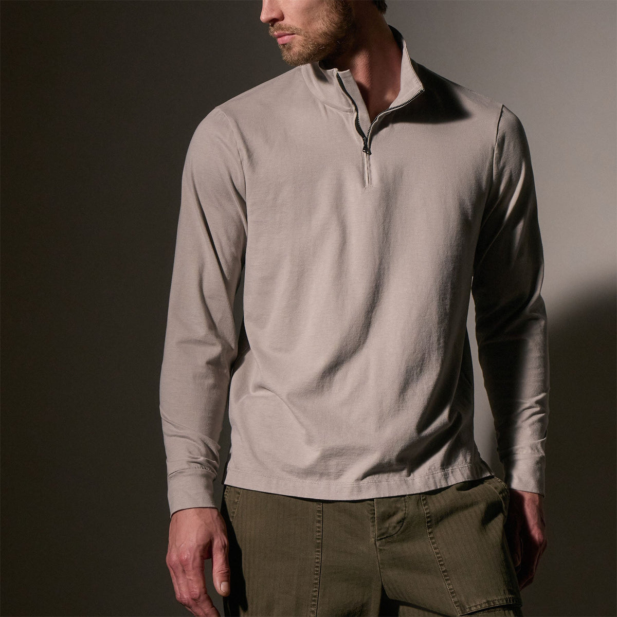 Luxury Organic Jersey Half Zip in Concrete | James Perse Los Angeles