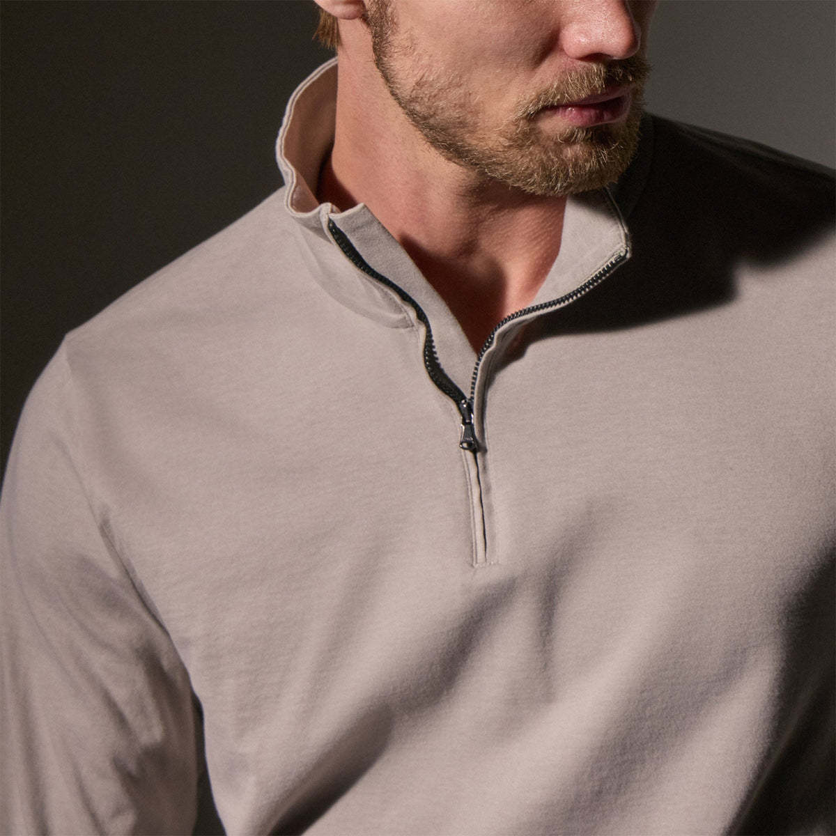Luxury Organic Jersey Half Zip in Concrete | James Perse Los Angeles