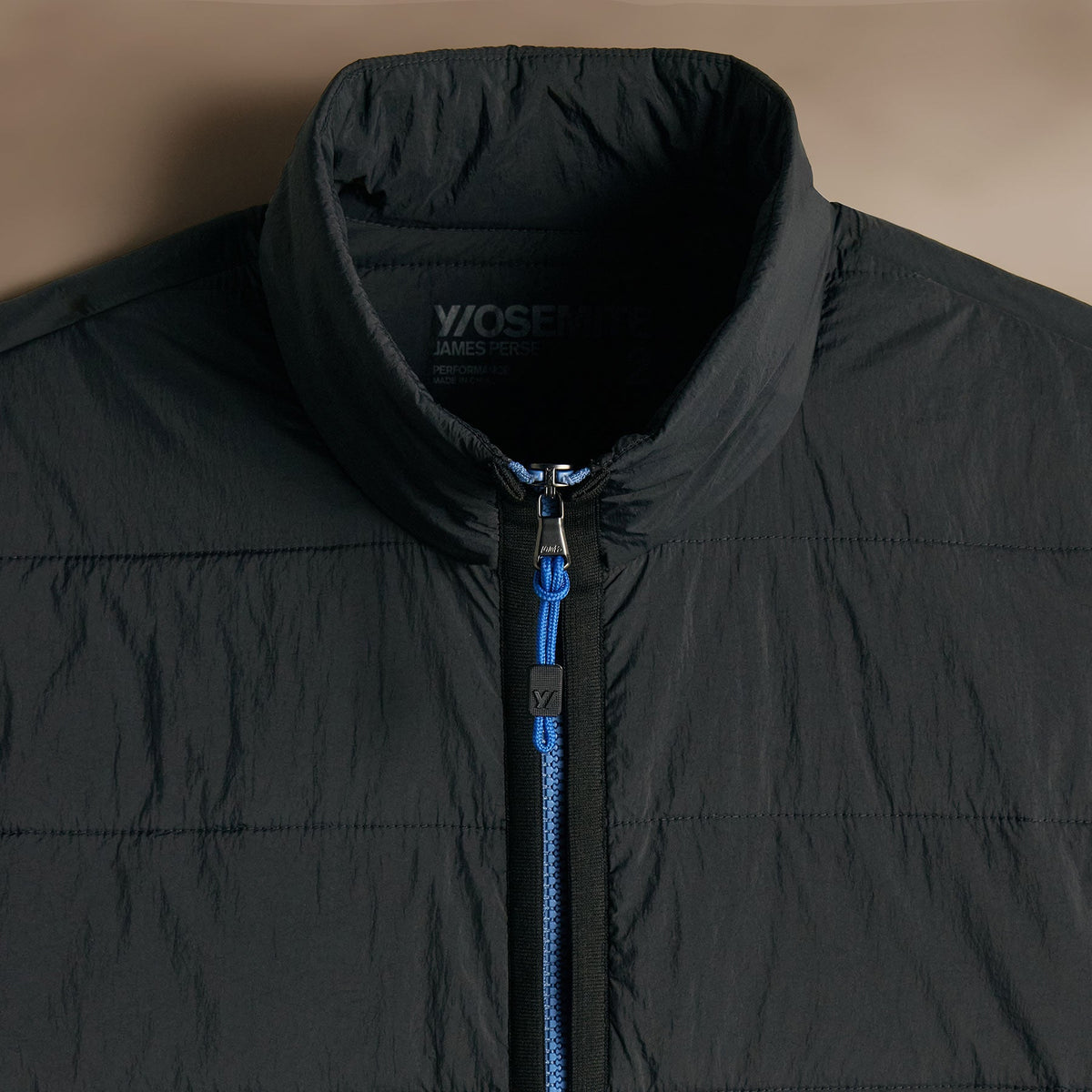 Contrast Zip Insulated Jacket in Black/Black/Blue | James Perse Los Angeles