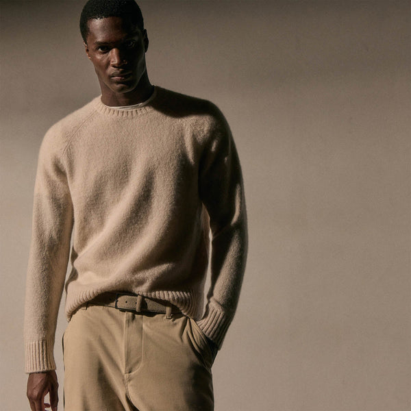 Lightweight Textured Cashmere Crew in Wheat | James Perse Los Angeles