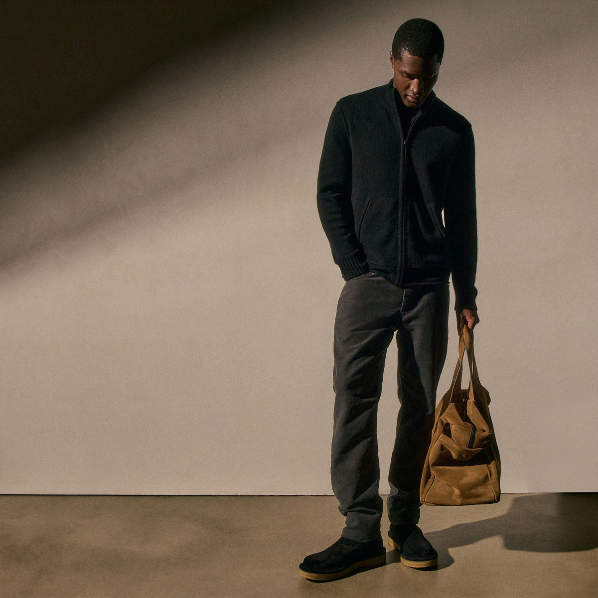 Recycled Cashmere Full Zip Sweater in Black | James Perse Los Angeles