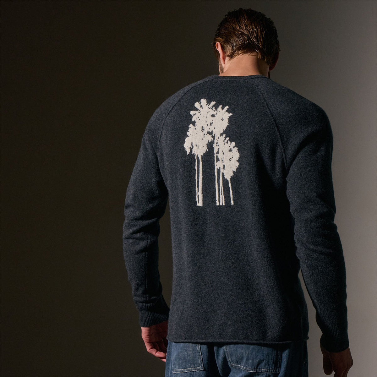 Rcld Cashmere Palm Intarsia Raglan in Coal/Off White | James Perse Los Angeles