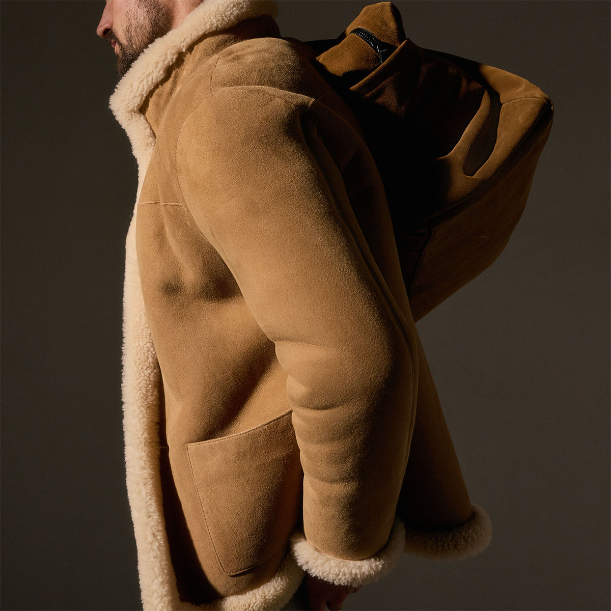 Shearling Car Coat in Caramel | James Perse Los Angeles