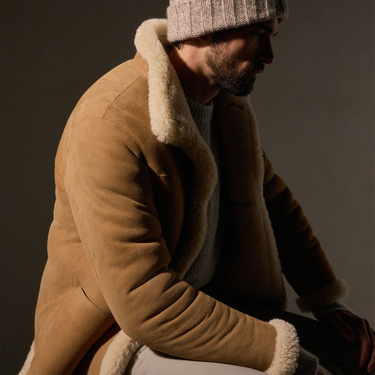 Shearling Car Coat in Caramel | James Perse Los Angeles