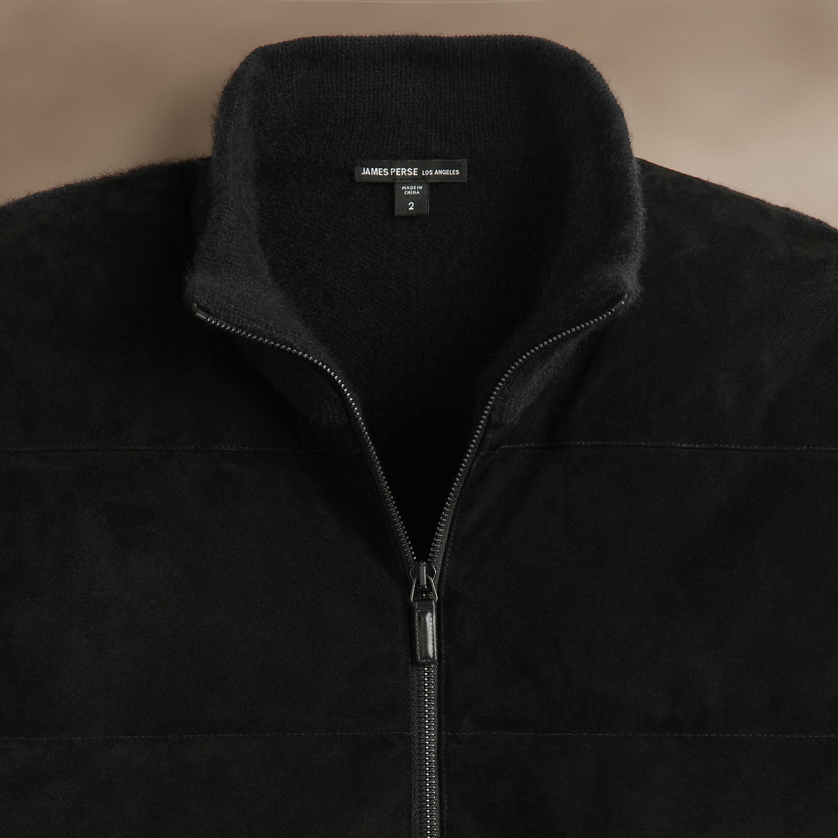 Suede Front Zip Up Sweater in Black | James Perse Los Angeles