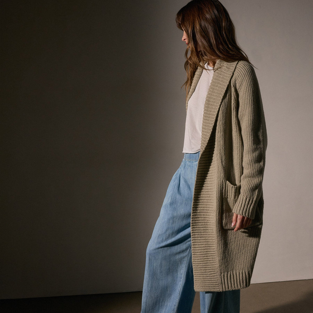 Cotton Shawl Collar Cardigan in Overcast | James Perse Los Angeles