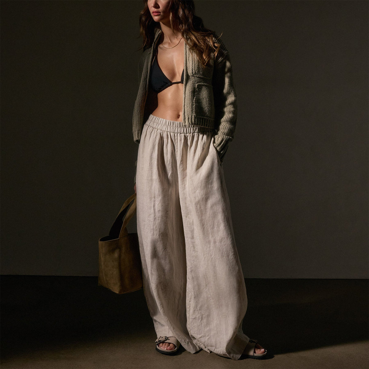 Cotton Knt Zip Front Funnel Neck in Overcast | James Perse Los Angeles