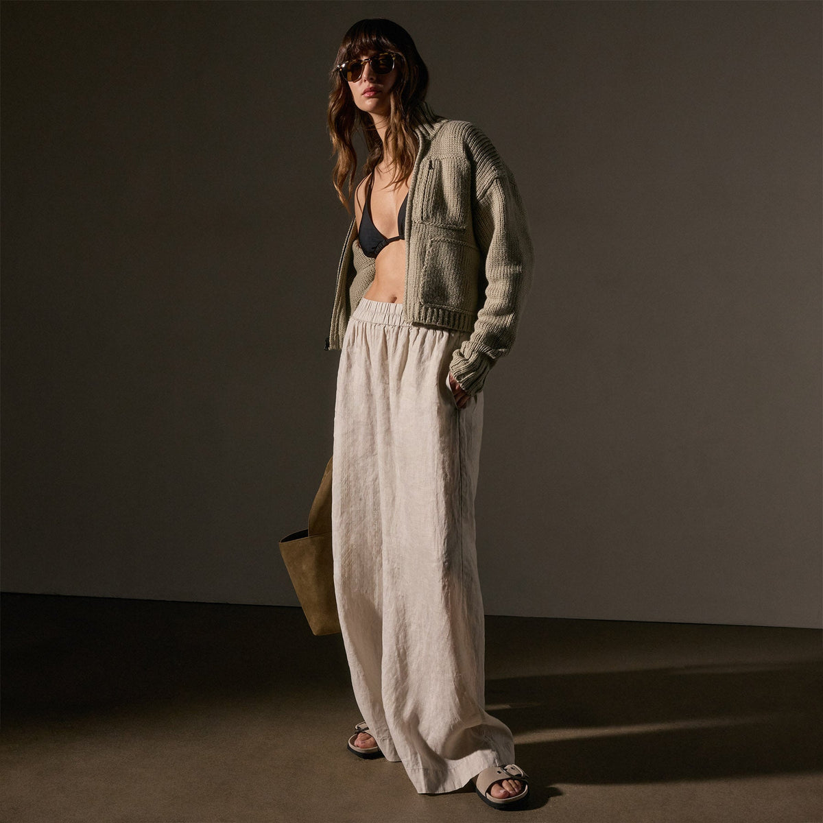 Lightweight Linen Wide Leg Pnt in Salt Pigment | James Perse Los Angeles