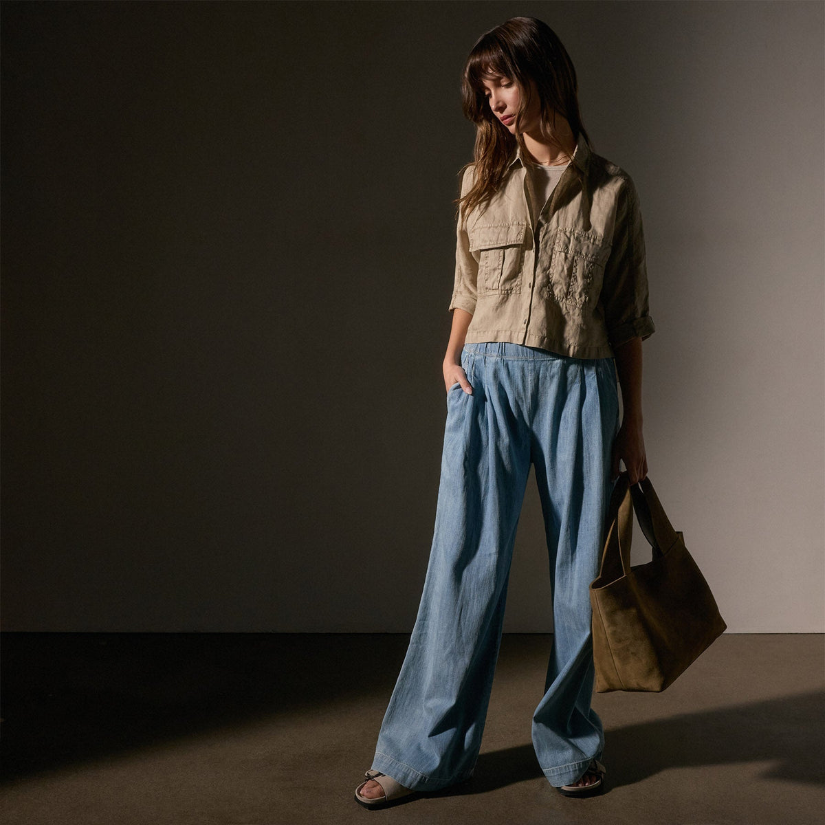 Pocket Cropped Shirt in Overcast Pigment | James Perse Los Angeles