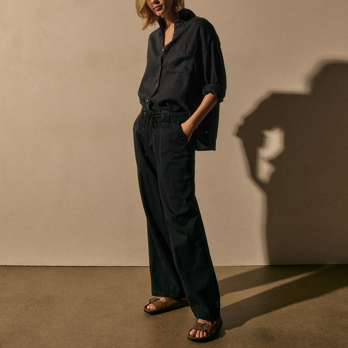 Linen Oversized Shirt in Classic Navy | James Perse Los Angeles