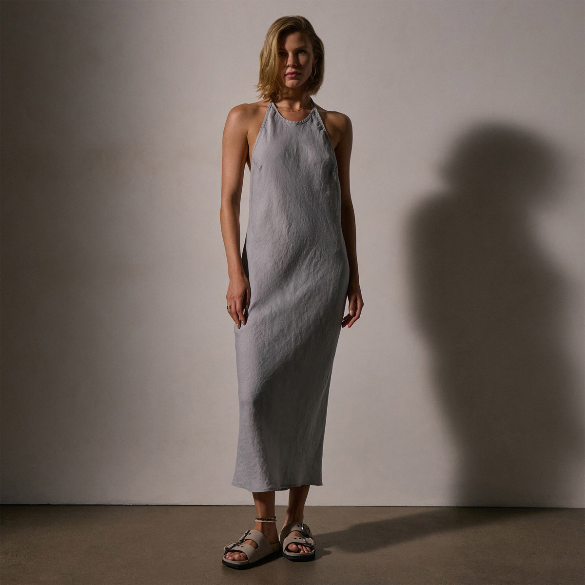 Linen Halter Dress in Grey Sky Pigment | James Perse Los Angeles
