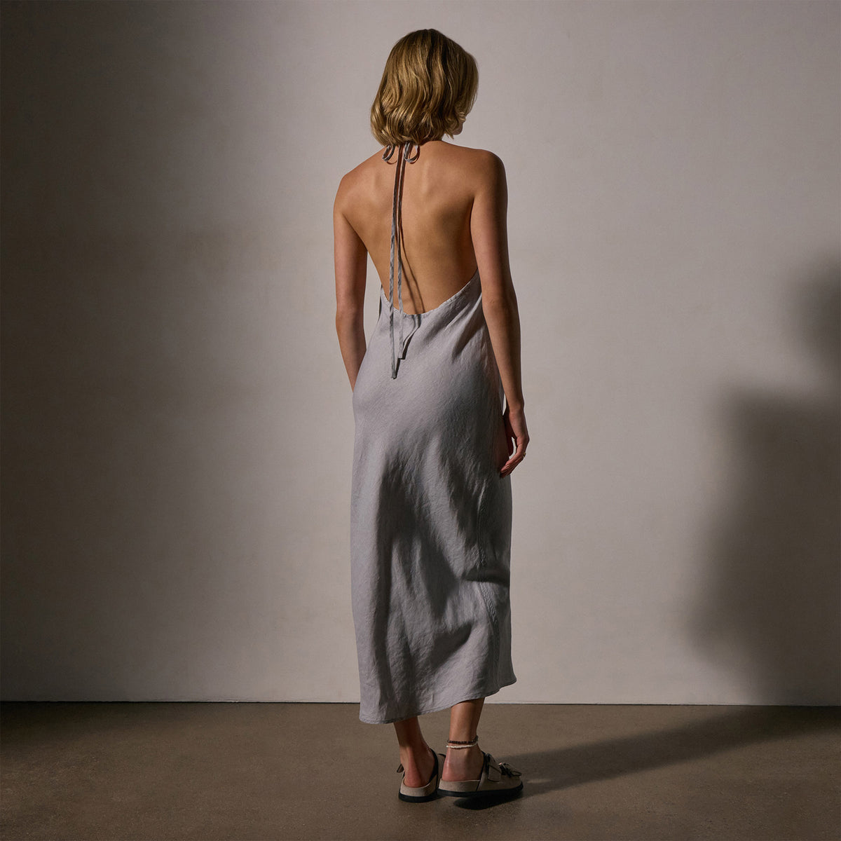Linen Halter Dress in Grey Sky Pigment | James Perse Los Angeles