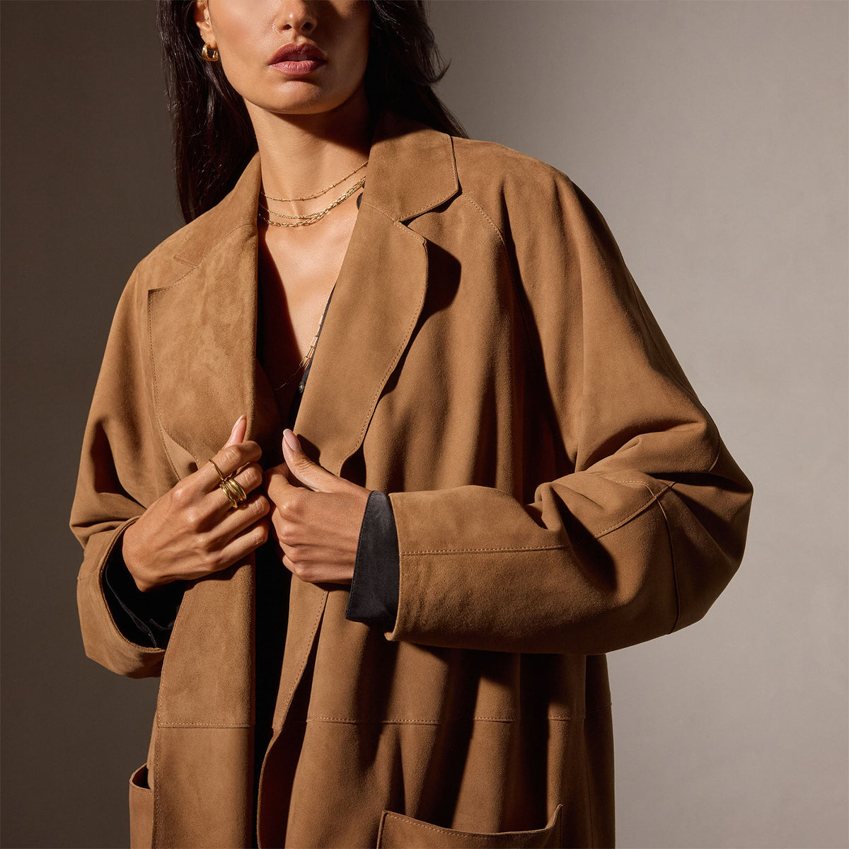 Unlined Suede Trench Coat in Toffee | James Perse Los Angeles