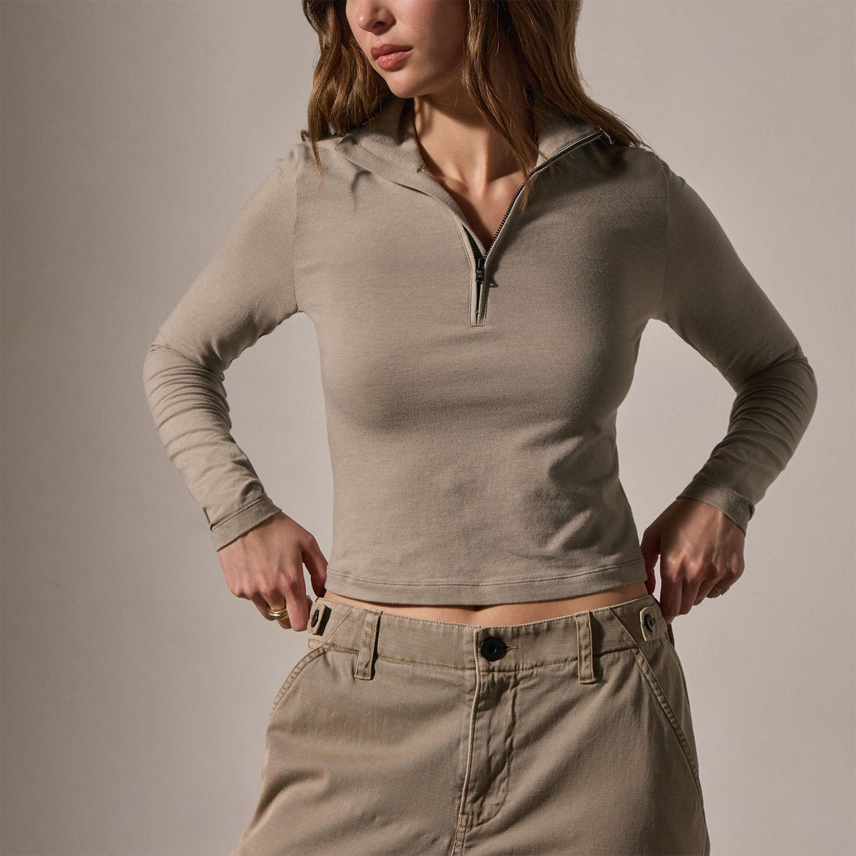 Cropped Long Sleeve Half Zip in Overcast | James Perse Los Angeles