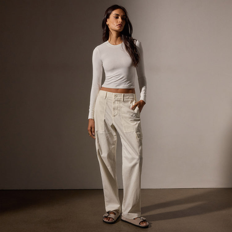 Long Sleeve Cropped Tee in White | James Perse Los Angeles
