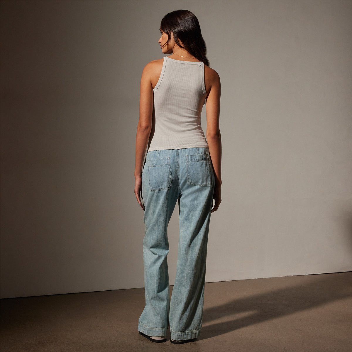 Ribbed High Neck Cami in Salt Pigment | James Perse Los Angeles