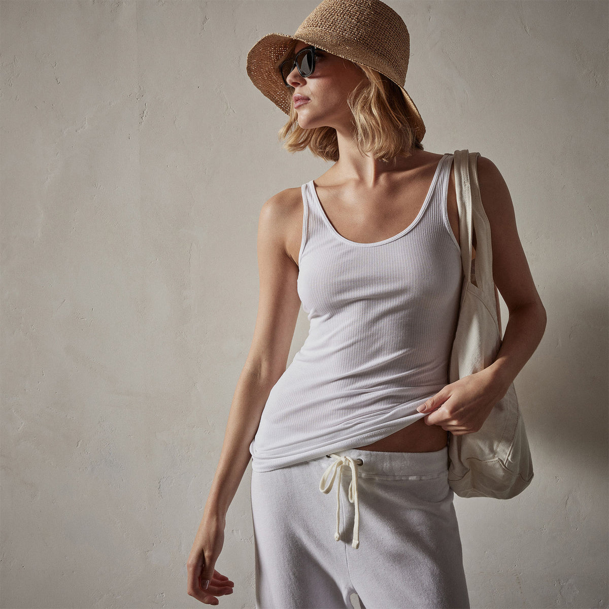 Ribbed Daily Tank in White | James Perse Los Angeles