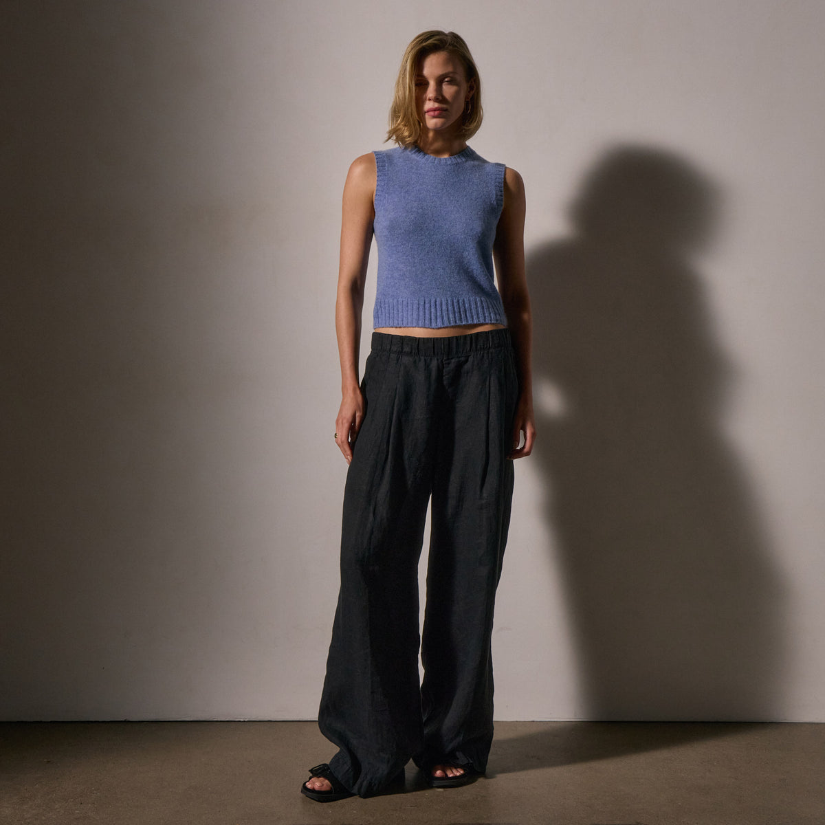 Open Knit Cashmere Vest in Blue Sky | James Perse Los Angeles