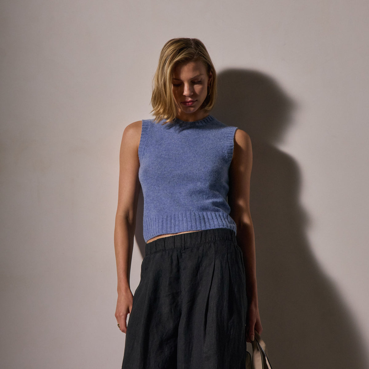 Open Knit Cashmere Vest in Blue Sky | James Perse Los Angeles