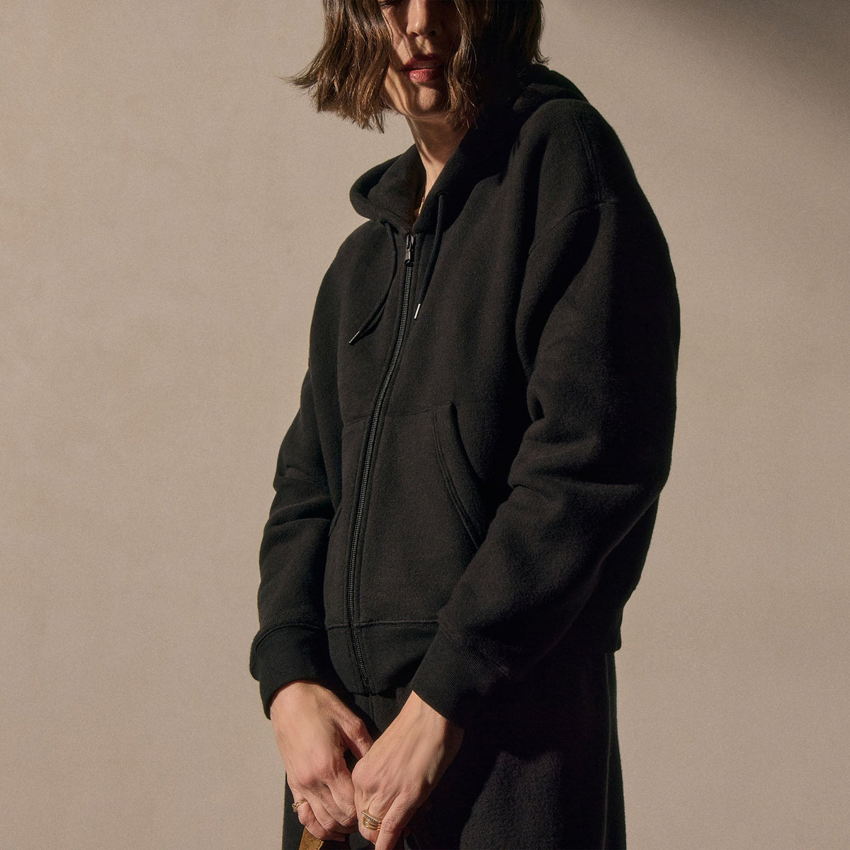 Vintage Cozy Zip Hoodie in Black | James Perse Los Angeles