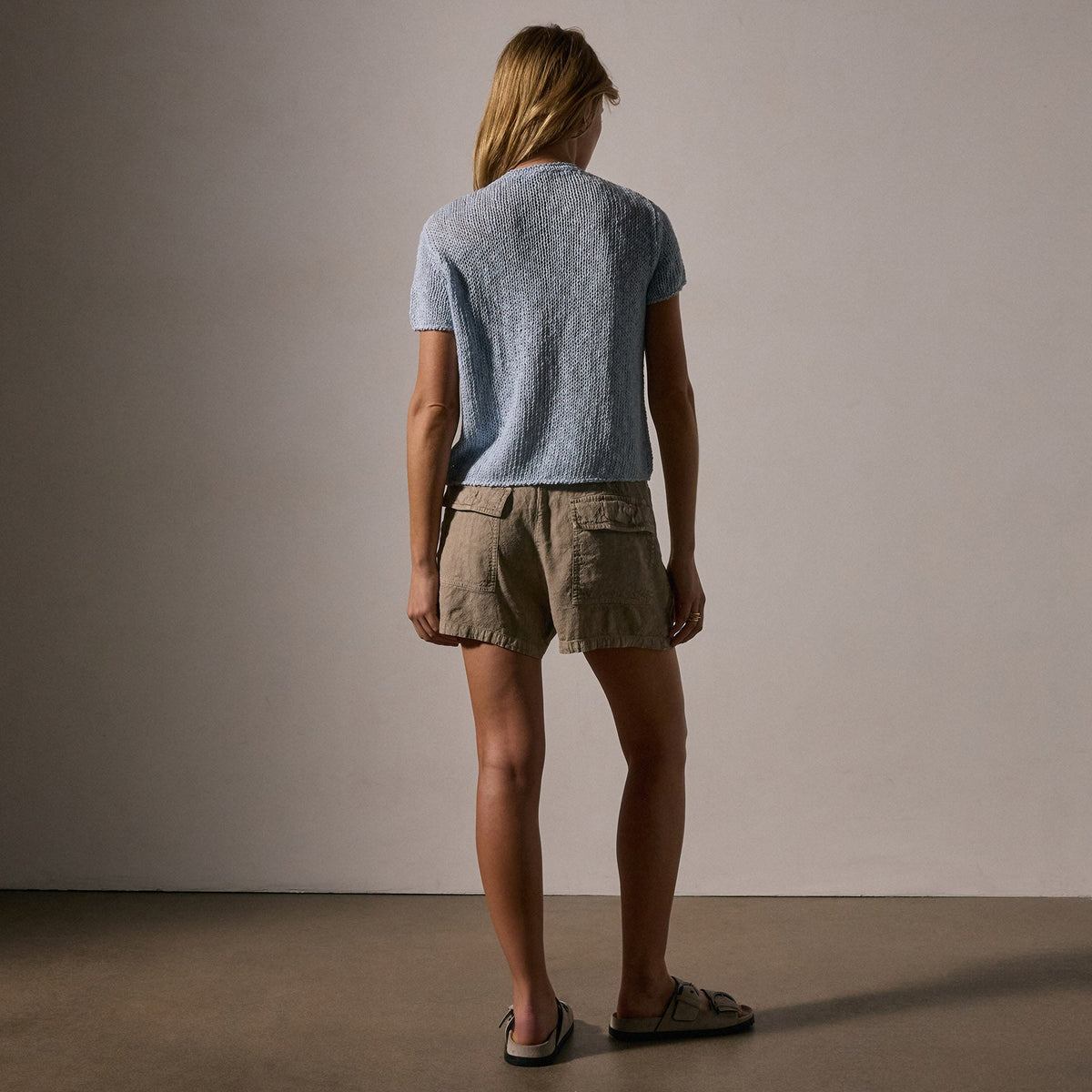 Cotton Linen Knit Crew Neck in Bleached Blue | James Perse Los Angeles