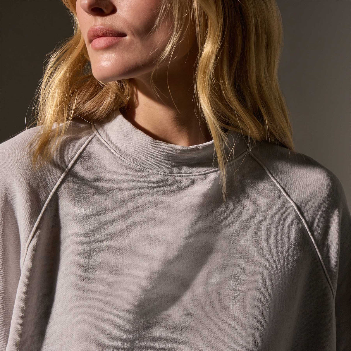 French Terry Cropped Mock Neck in Light Mist Pigment | James Perse Los Angeles