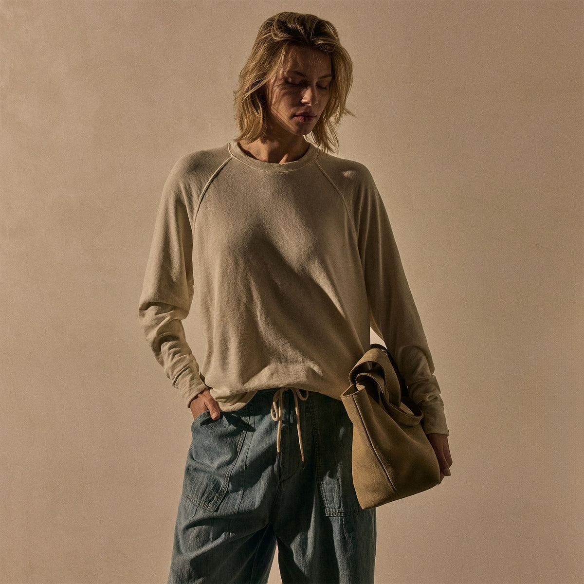 Vintage French Terry Relaxed Sweatshirt in Alabaster Pigment | James Perse Los Angeles