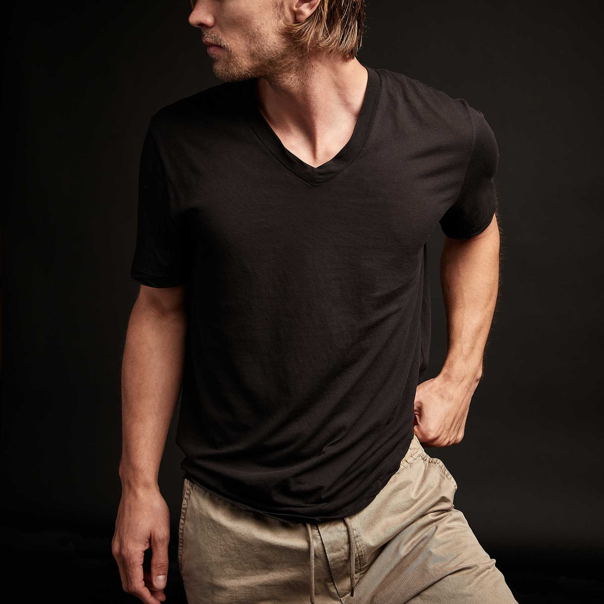 3 Pack Short Sleeve V Neck - Black/White/Carbon Pigment | James Perse Los Angeles