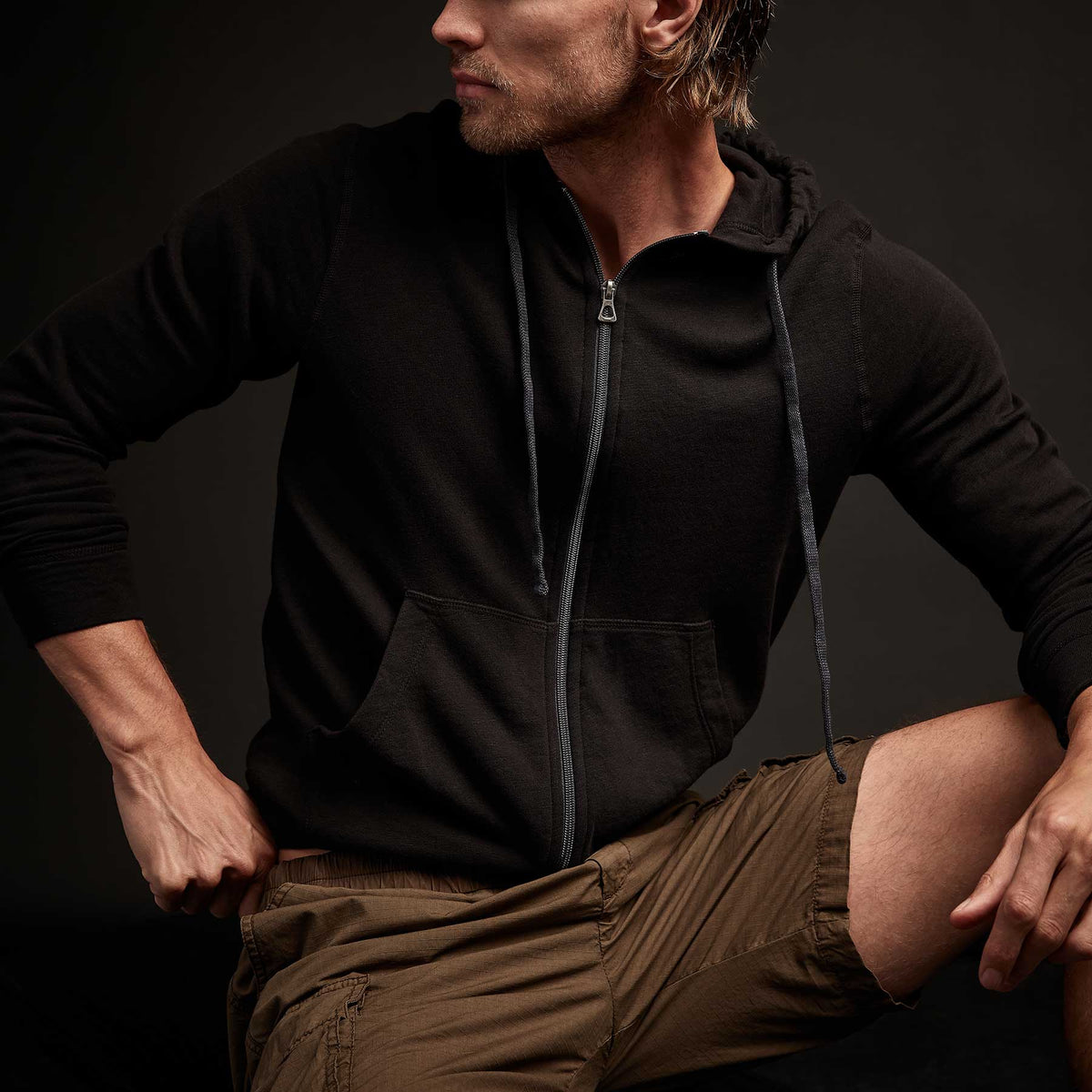 Vintage French Terry Zip Up Hoody in Black | James Perse Los Angeles
