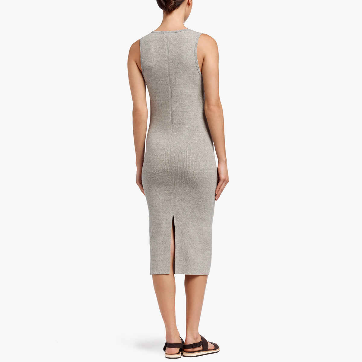 Contrast Binding Fitted Rib Dress - Pale Heather Grey | James Perse Los Angeles