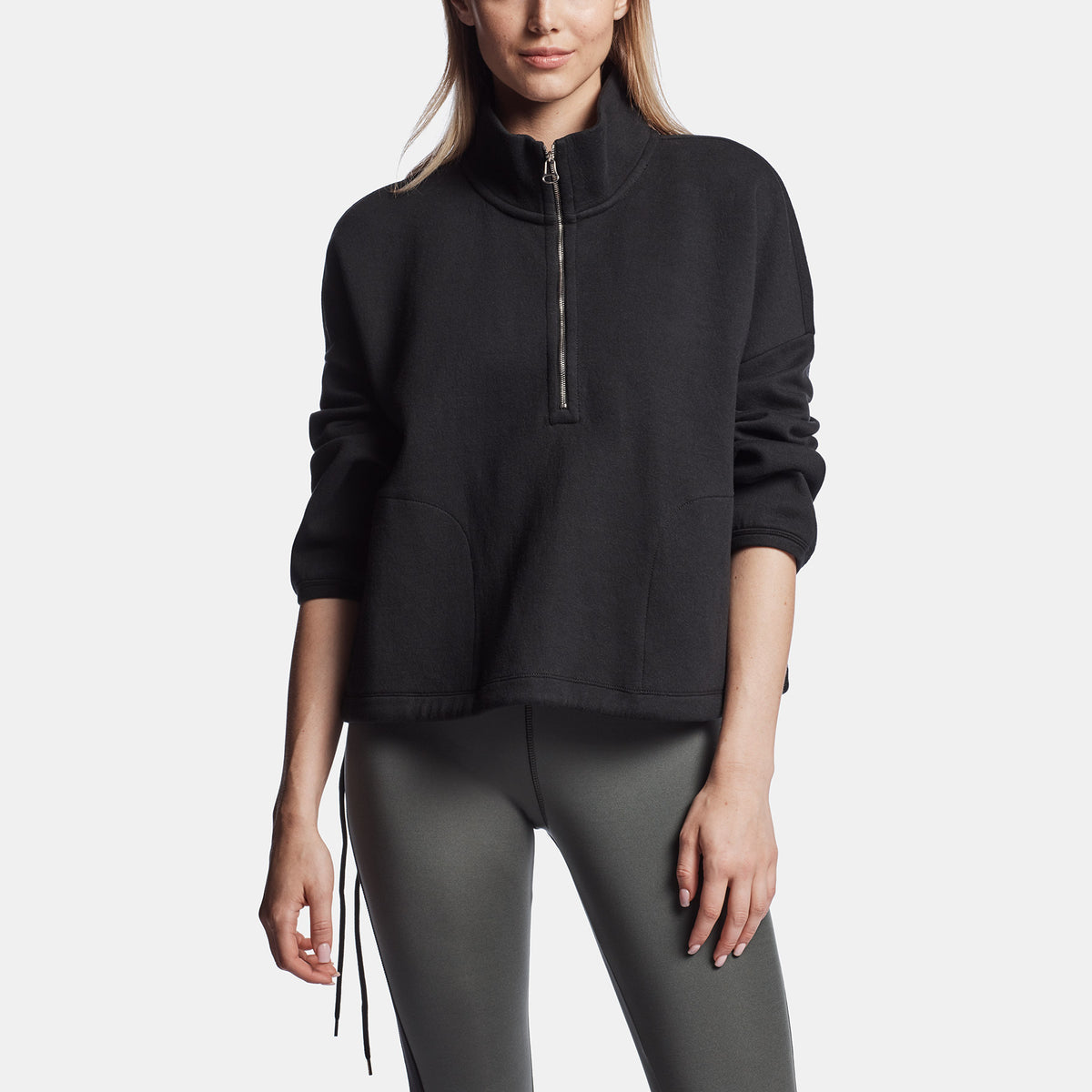 Half Zip Pull On Sweat Top in Black | James Perse Los Angeles