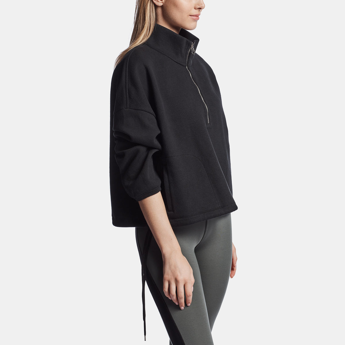 Half Zip Pull On Sweat Top in Black | James Perse Los Angeles