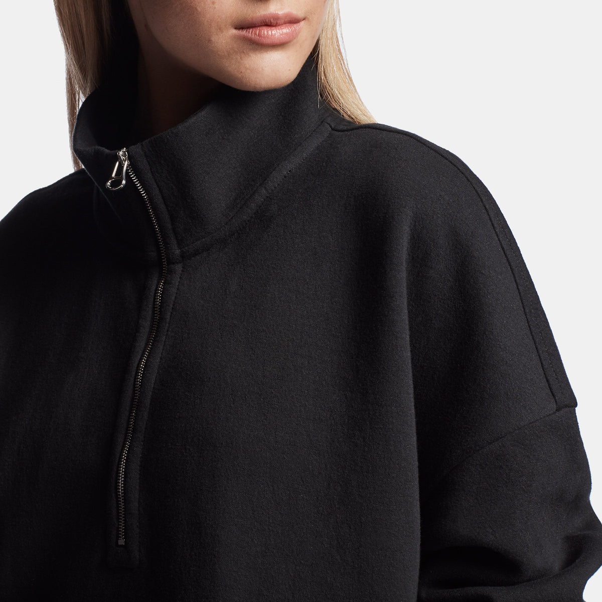 Half Zip Pull On Sweat Top in Black | James Perse Los Angeles