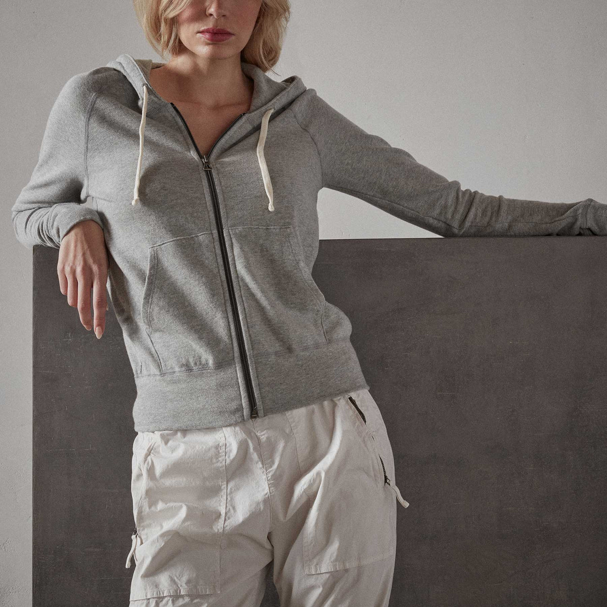 Vintage French Terry Zip Up Hoody - Heather Grey | James Perse Los Angeles
