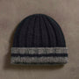 Cashmere Stripe Rib Beanie  in True Black/Thunder | James Perse Los Angeles