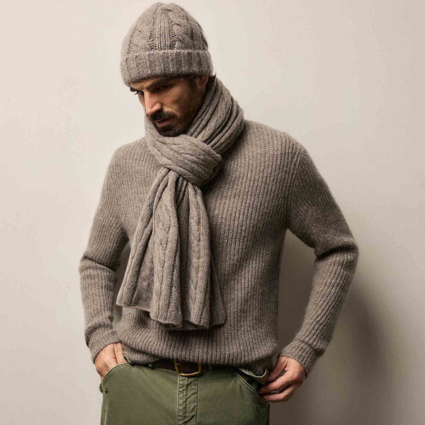 Lightweight Cashmere Cableknit Scarf in Beige Melange | James Perse Los Angeles