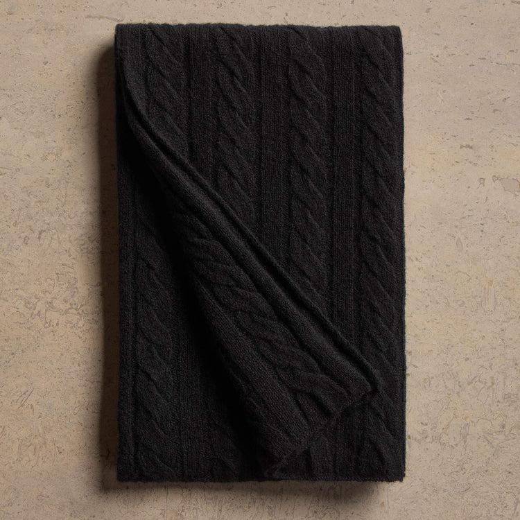 Lightweight Cashmere Cableknit Beanie & Scarf Gift Set In True Black | James Perse Los Angeles