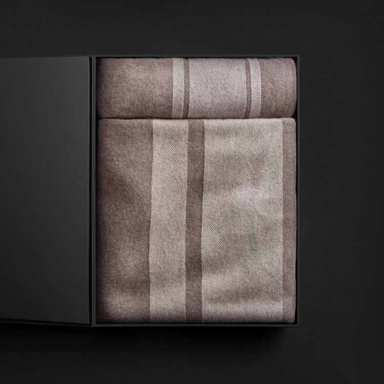 Baja Stripe Knit Blanket & Sham Gift Set In Taupe Melange/Ivory | James Perse Los Angeles