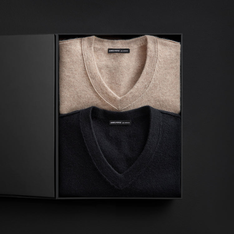 Men's Cashmere V Neck Sweater Gift Set In Black/Stone | James Perse Los Angeles
