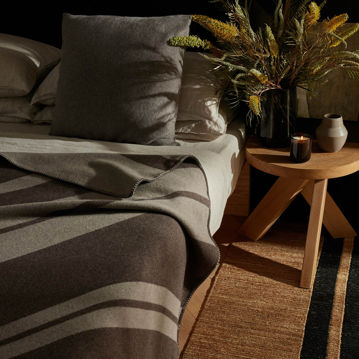 Sarti Striped Blanket in Ash/Brown | James Perse Los Angeles