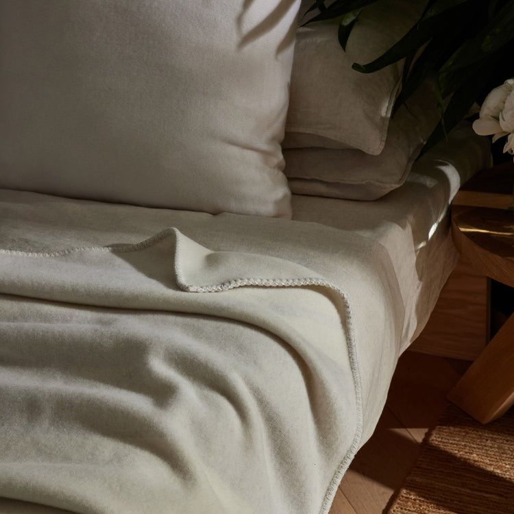 Sarti Stripe Soft Wool Blanket Gift Box in Ecru/Fog | James Perse Los Angeles